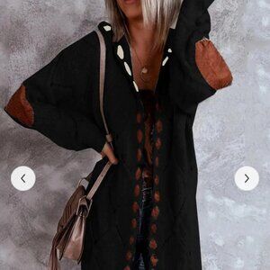 NEW Plus 5XL KHAKI Women Elegant Stitched Long Cardigan Knit Sweater Hoodie Coat